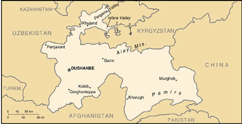 Map of Tajikistan